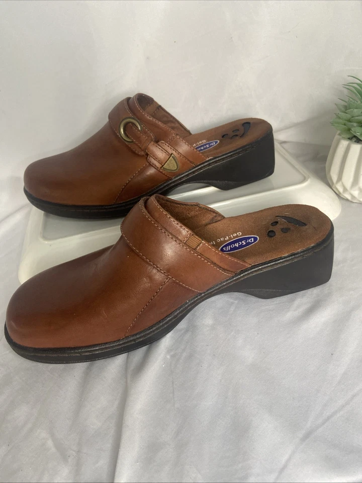 DR SCHOLLS BREE Gel-Pac Insoles Mule Clog Slides Brown Leather Womens Size 10 - Image 3 of 4