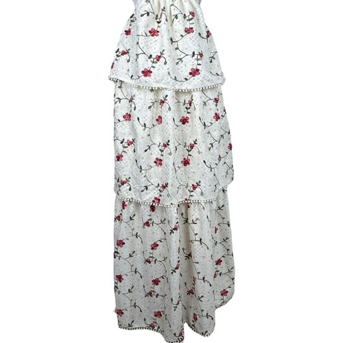NUEVO CON ETIQUETAS ALB by Anne Louise Boutique Marfil Rosa Encaje en Niveles Maxi Vestido Blanco Para Mujer 8 - Imagen 7 de 23