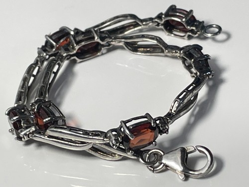 Vintage sterling silver '925' and oval deep red tennis bracelet 7.54g bohemian - Picture 9 of 18