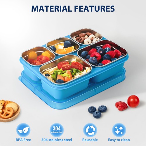 Stainless Steel Snack Containers - 2 Pack, BPA-Free Lunch Bento Box with 5 Co... - Bild 2 von 7