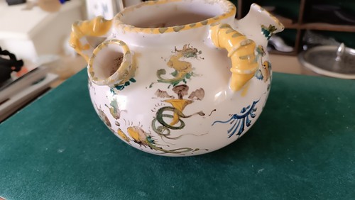Majolica Vase Urn Renaissance Mythical Beasts Blue Yellow Quirky Faience Pottery - Picture 3 of 7