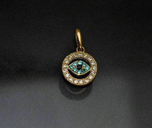 Authentic 2.50 Ct Round Simulated Diamond Evil Eye Charm Pendant 14K Yellow Gold Plated