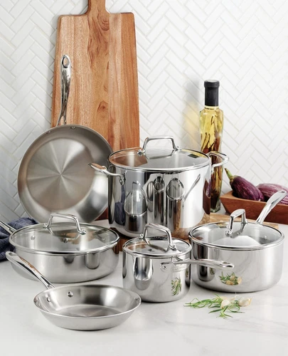 Tramontina TriPly Clad Stainless Steel Glass Lid 10 Pc Cookware Set - $384