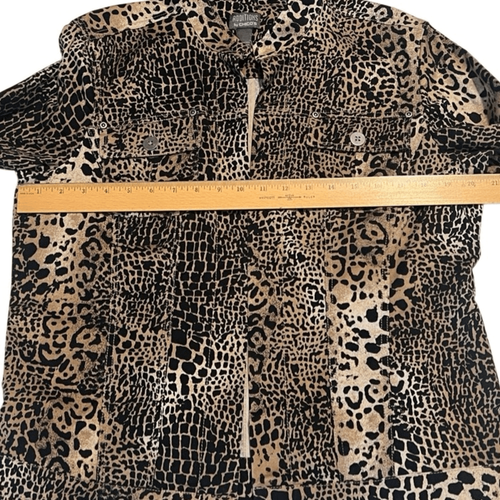 Chico's schwarz braun Tier Leopardenmuster vorne offen Jacke Größe Large - Bild 9 von 9