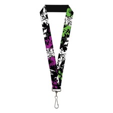 Buckle-Down Lanyard Joker Smiling Harley Quinn Eyes Splatter Black Purple Green,