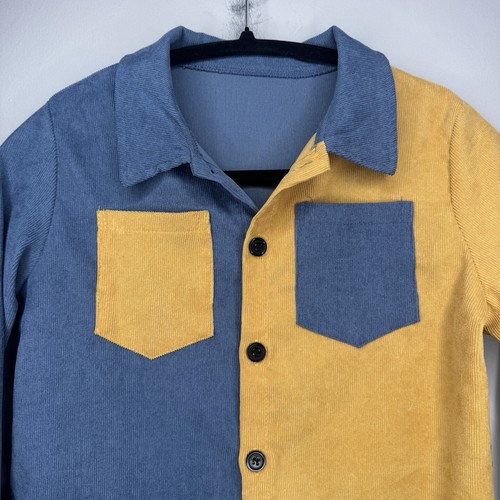 9Y Cord Langarm Button Down Arbeitshemd Patchwork Bluse Freizeit Tops - Bild 2 von 6