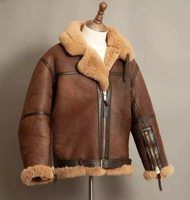 Herren 100% Echtleder Fell Gefüttert Flieger Bomber Retro Militär Pilot Jacke