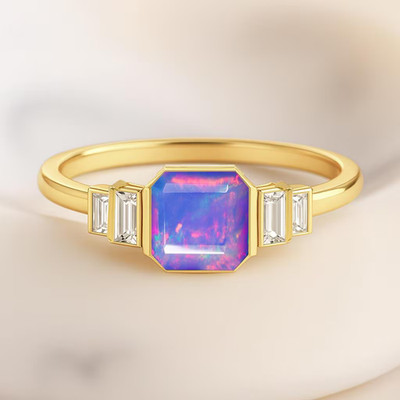 Lavender Opal Octagon Gemstone Statement Ring, Genuine Opal Gemstone Gold Ring