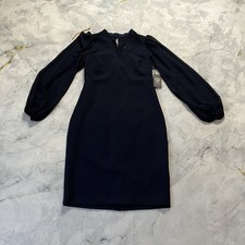 Vince Camuto Dress Womens Size 6 Navy Crepe Bodycon Chiffon Sleeves and Back