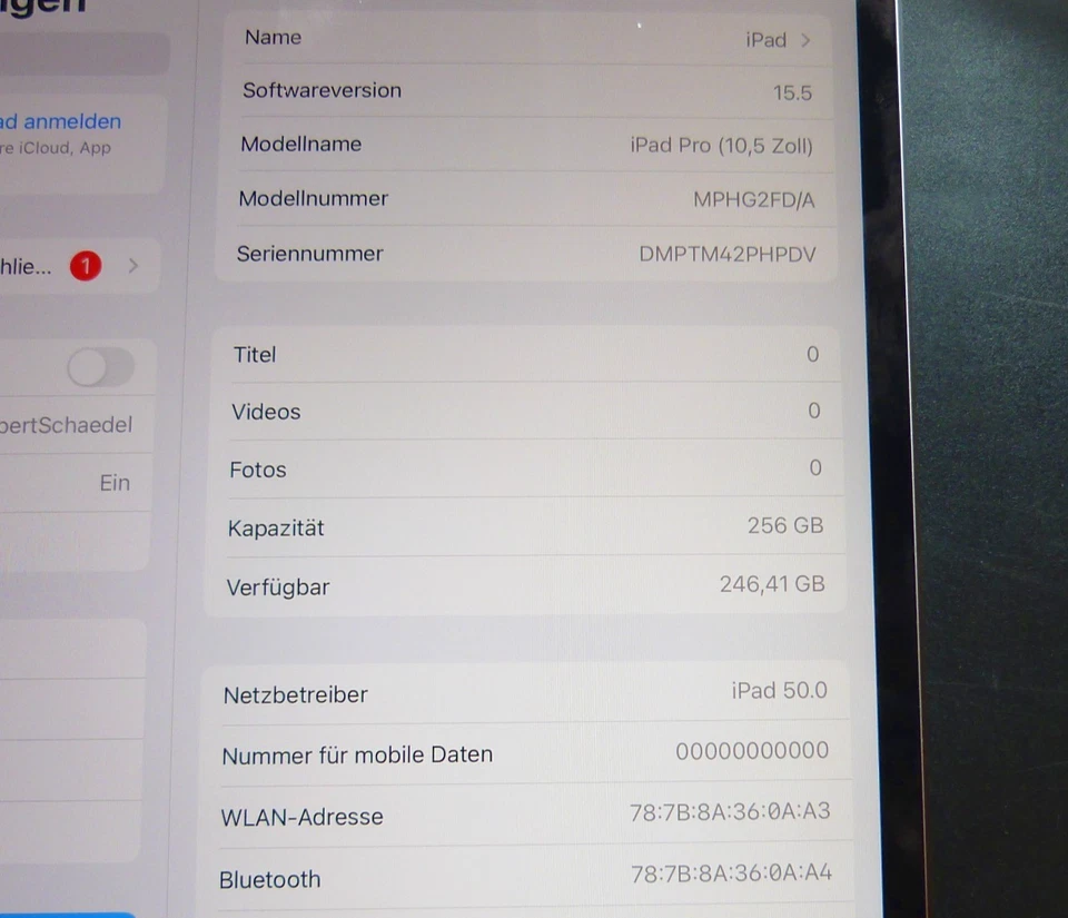 Apple iPad Pro  XXL SET schwarz l 10 Zoll 256GB WLAN SIM 4G LTE TABLET iOS 15 5 - Bild 2 von 4