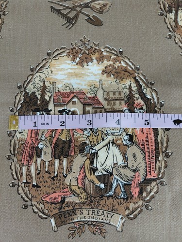 Vtg Colonial Americana Cotton Upholstery Fabric Paul Revere Washington Beige  - Picture 6 of 10