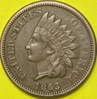 1863 U.S. INDIAN HEAD PENNY CENT COIN (XF-Extra Fine), Full "LIBERTY"