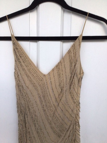 Ann Taylor Beaded NWT’s Fully Beaded Spaghetti Strap Tan Dress Sz 2, Zip Stuck. - Picture 8 of 11