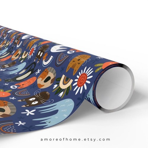 Cats Wrapping Paper, Floral Animal Gift Wrap for Kids Birthday or Party Roll - Picture 3 of 4