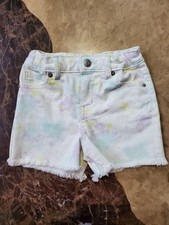 Cat Jack Girls Tie Dye Cut-Off Denim Shorts S 6/6X White Yellow Purple Blue