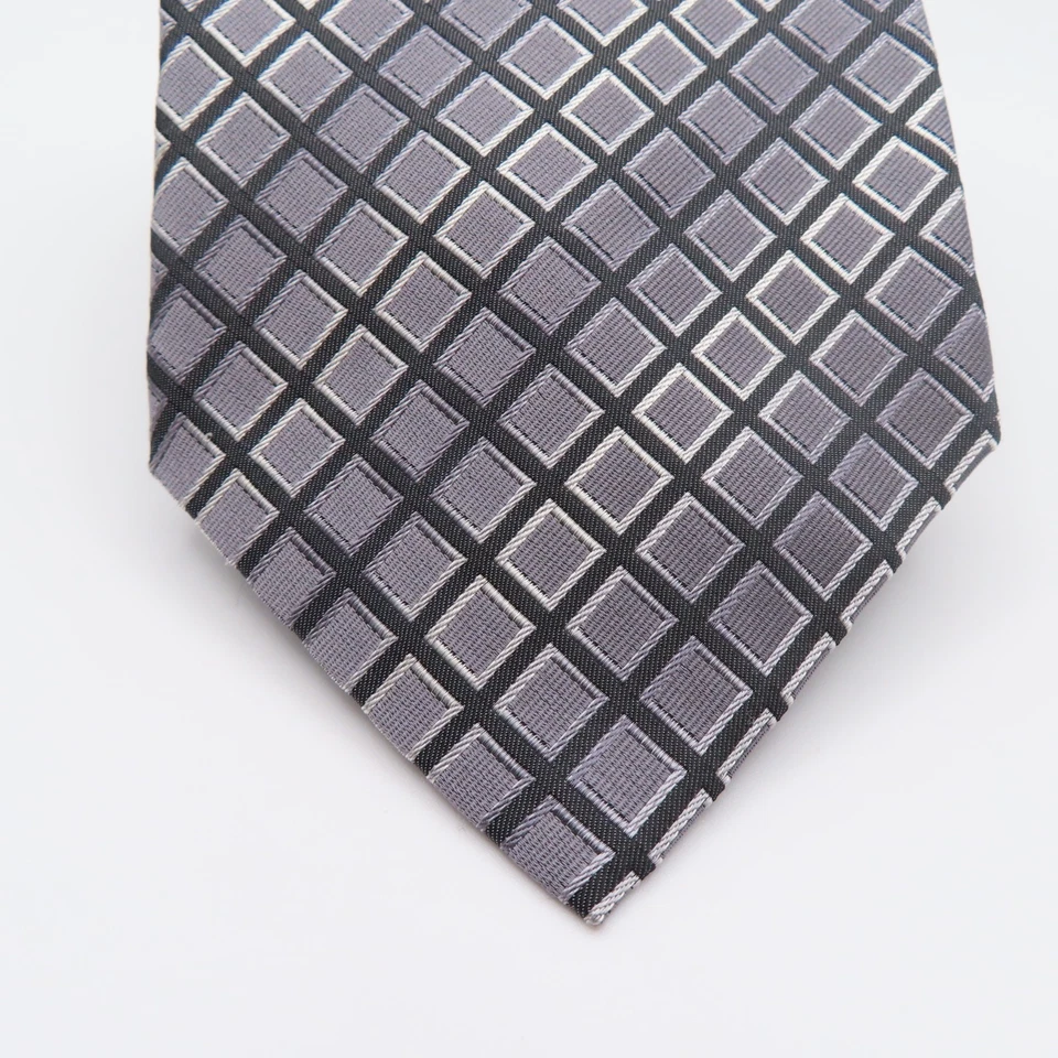Corbata de cuello Alfani para hombre gris seda negra a cuadros 4" de ancho 57" de largo Foto 2 de 4