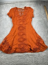 Altar'd State Rust Orange Lace Trim V-Neck Flutter Sleeve Mini Dress