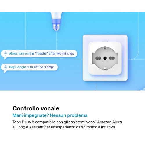 presa smart tapo p105 wifi 16a italiana mini alexa google home controllo remoto - Foto 6 di 24