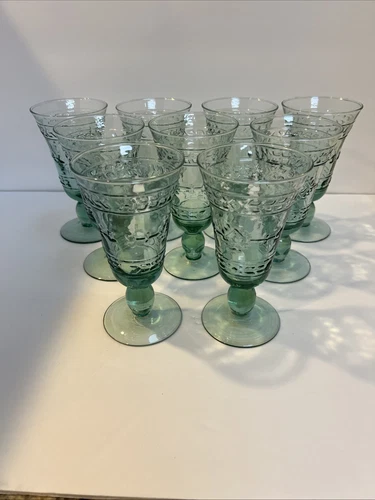 Vtg  7"  Mikasa Studio Nova Adirondack Aztec Southwestern Green Goblets set/9