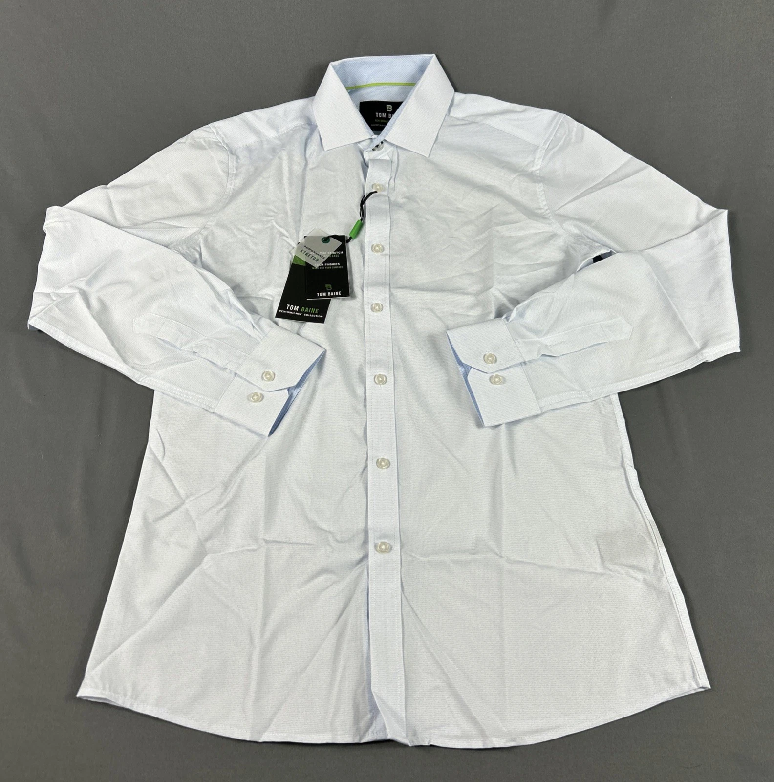 Tom Baine Dress Shirt Slim Performance Small 14-14.5 White Polyester MSRP $70
