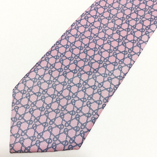 grade HERMES tie 100 silk pink all over pattern - Picture 5 of 10