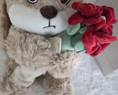 ZEIO Grumpy Sad Bunny Stuffed Animal With Removable Plush Roses 12" Sitting  - Picture 10 of 15