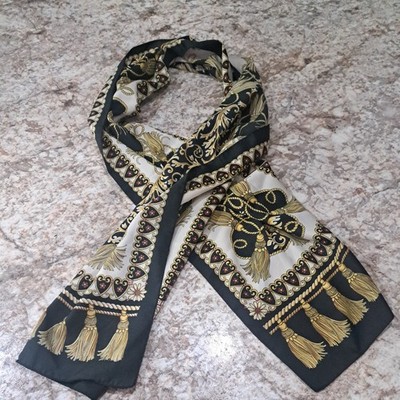 VERSACE Black & Gold Iconic Baroque Silk Scarf 90x90cm - Made In Italy