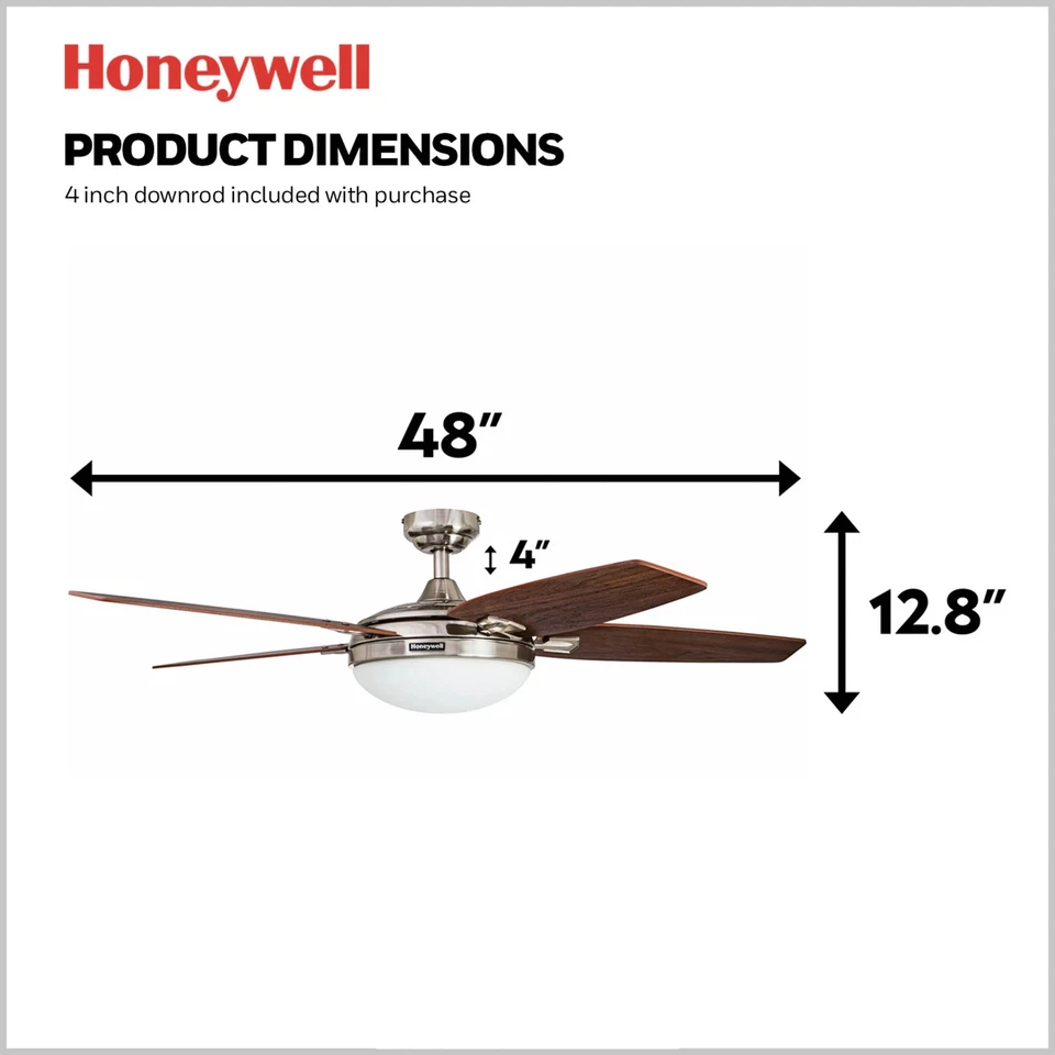 Honeywell Carmel Ceiling Fan, Quiet Motor & Remote Control, 48", Brushed Nickel - Image 4 of 4