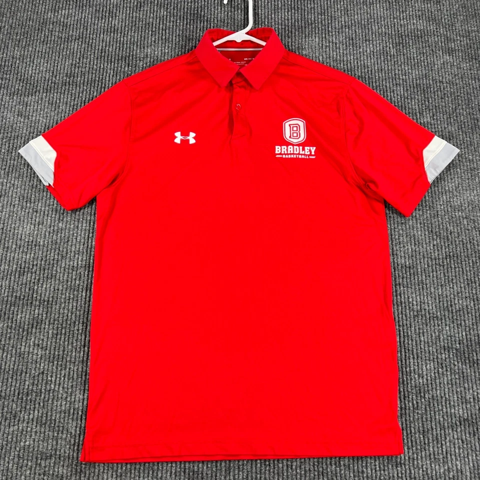 Bradley Braves Polo Shirt Mens Medium Red Basketball Short Sleeve Under Armour - Image 4 of 4