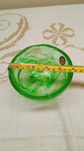 Silver Dollar City Art Glass Bowl Green Swirl - Picture 3 of 4