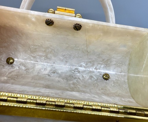 Vintage MCM Rialto New York Pearlized Cream Lucite Strass Box Handtasche Geldbeutel - Bild 7 von 9