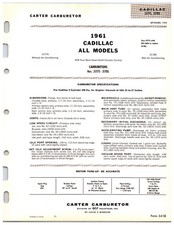 Original 1961 Cadillac All Models - Carter Carburetor 3177s - 3178s Info Sheet