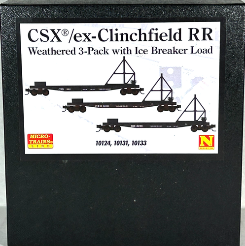 MICRO-TRAINS 3-PK WEATHERED 50' FLAT CARS W/ICE BREAKER LOAD CSX/ex-C 98302249 - Picture 1 of 4