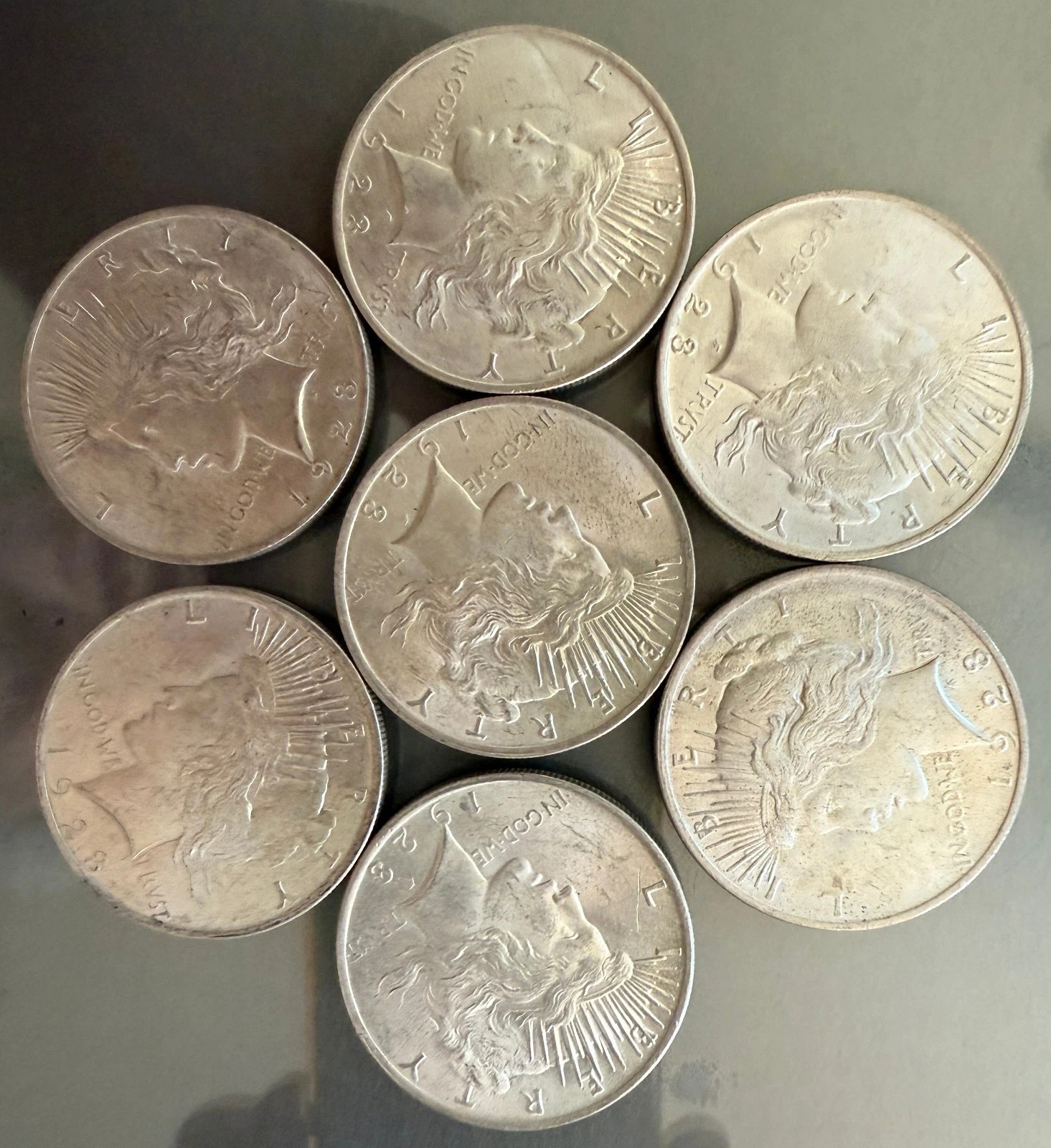 Lot of 5 1922-1935 90% Silver Peace American Dollars - Uncirculated Mixed Dates