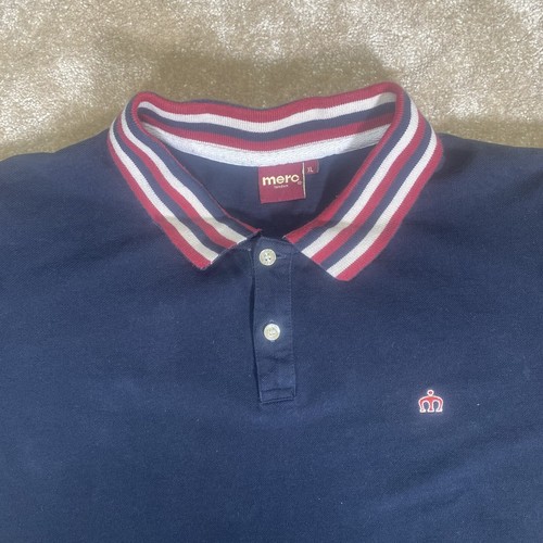 Merc London Mens XL Extra Large Blue Embroidered Logo Cotton Polo Shirt - Picture 2 of 10