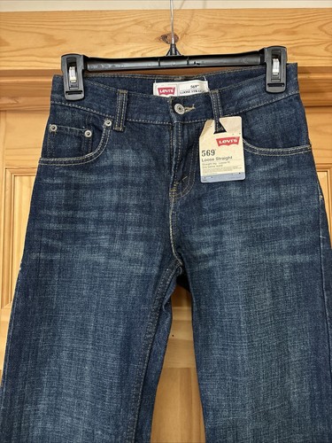 Levi's Boy's Size 10 Reg 569 Loose Straight Jeans (26x25) Dark Wash Nwt - Picture 2 of 8