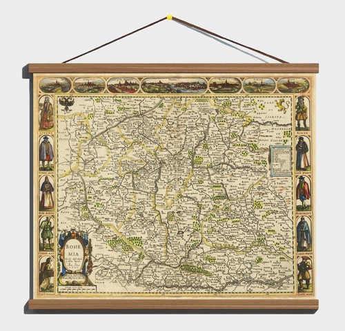 Ancient 1626 Old Antique Decorative map of Bohemia Canvas Magnetic Wooden Hanger - Picture 2 of 17