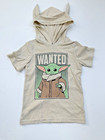Star Wars T-Shirt Youth Size 4 Cream Baby Yoda Hooded with Ears Short Sleeve EUC