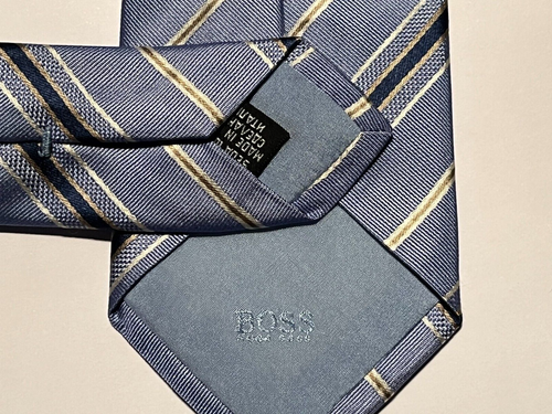 HUGO BOSS Silk Tie Blue And Ivory Striped Pattern - Picture 3 of 3