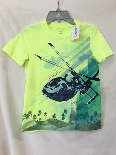 New Carter's Helicopter Boys Shirt Top Neon Green size 14 - Picture 3 of 4