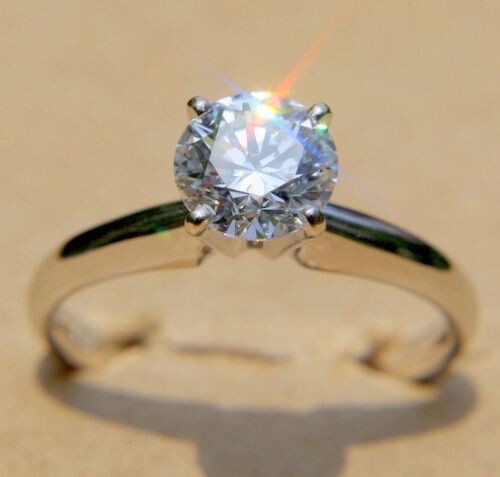 1.00 Ct Round Cut Lab Created Diamond Engagement Wedding Ring 14K White Gold A - Picture 1 of 8