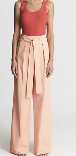 Reiss Malin Wide Leg Pants Palazzo High Rise Tie apricot Peach 10 M L Women - Picture 3 of 5