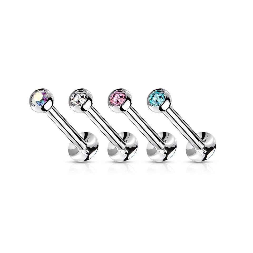 Labret Monroe Lip Ring Helix Ear Cartilage 16 G Titanium Push In Press-Fit Gem - Image 3 of 4