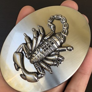 COWBOY,WESTERN GOTH NEW SCORPION BLACK BELT BUCKLE,SILVER METAL HORSESHOE