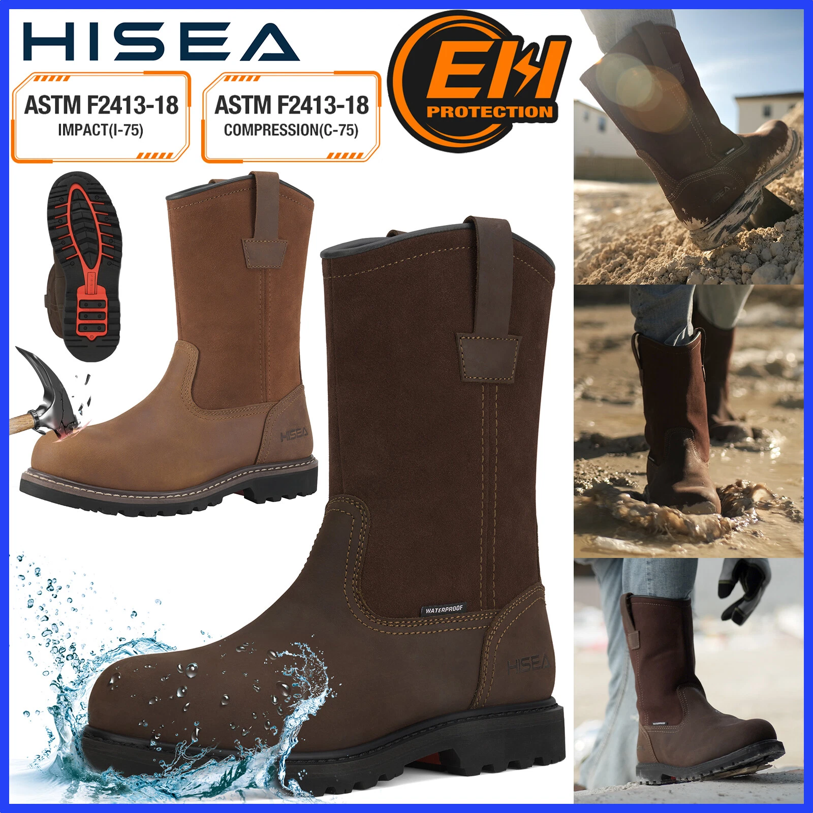 HISEA Mens Wellington Work Boots Steel/Soft Toe Waterproof Leather Western Boots
Opens in a new wind