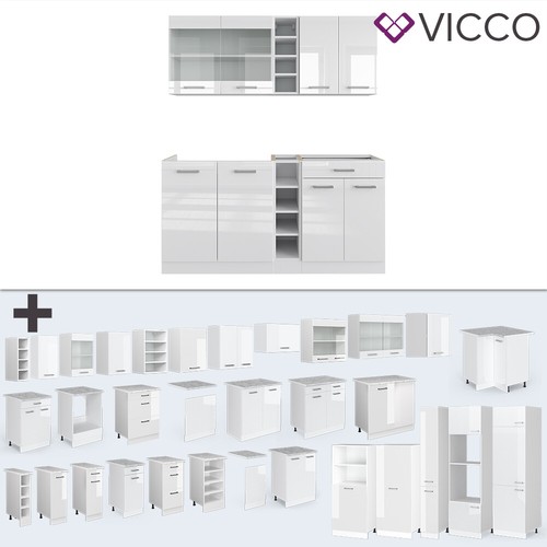 Küchenzeile Küchenblock Einbauküche R-Line Single Weiß Hochglanz 160 cm Vicco - Bild 6 von 7