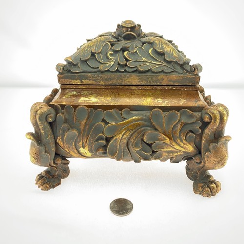 Cool Gold Tone Claw Feet Square Resin Ornate Box w/Lid Solid Claw Foot Box 8"x8" - Picture 6 of 17