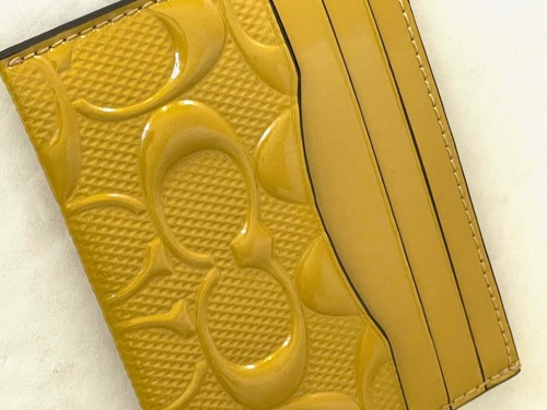 Coach Slim Id Card Case Wallet Yellow Patent Leather Signature Logo CU19 - Afbeelding 4 van 6