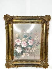 Vintage 1973 Plastic Dart Framed Floral and Butterflies Picture Under Glass