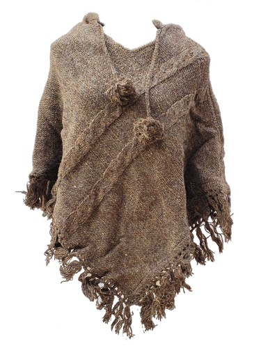 Poncho de lana cálida tejido a mano con capucha y revestimiento de lana hecho en Nepal - Imagen 11 de 16
